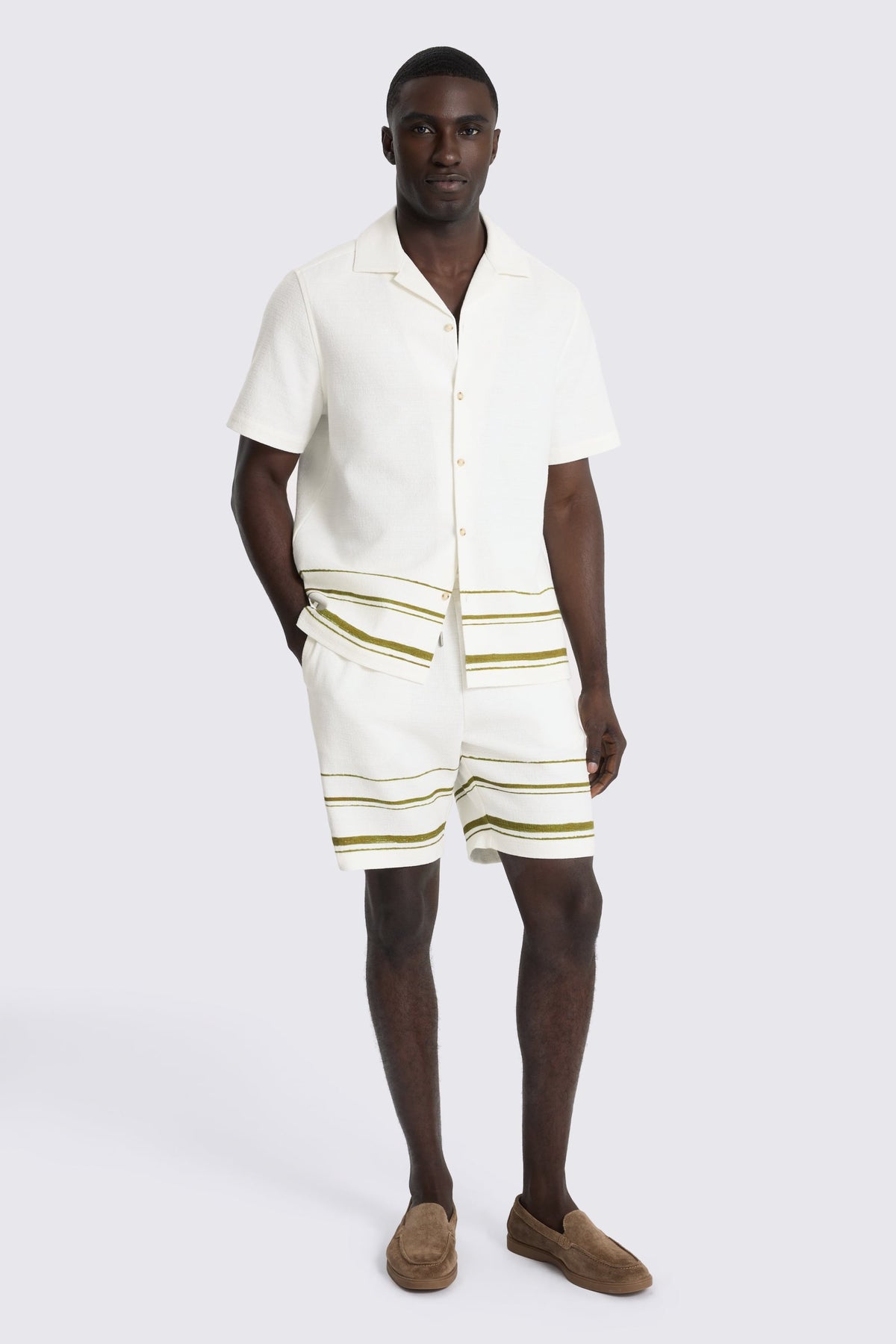 Olive Stripe Cotton Shorts