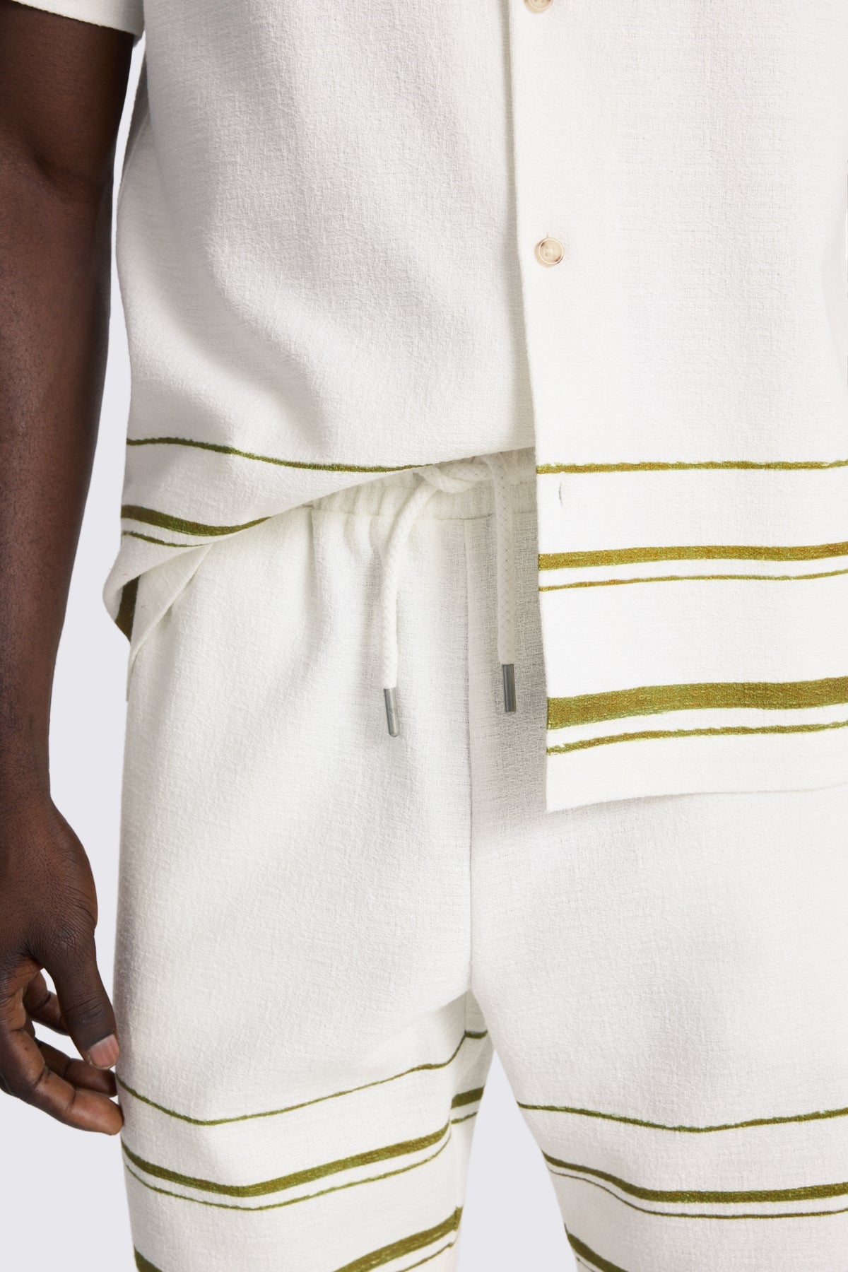 Olive Stripe Cotton Shorts