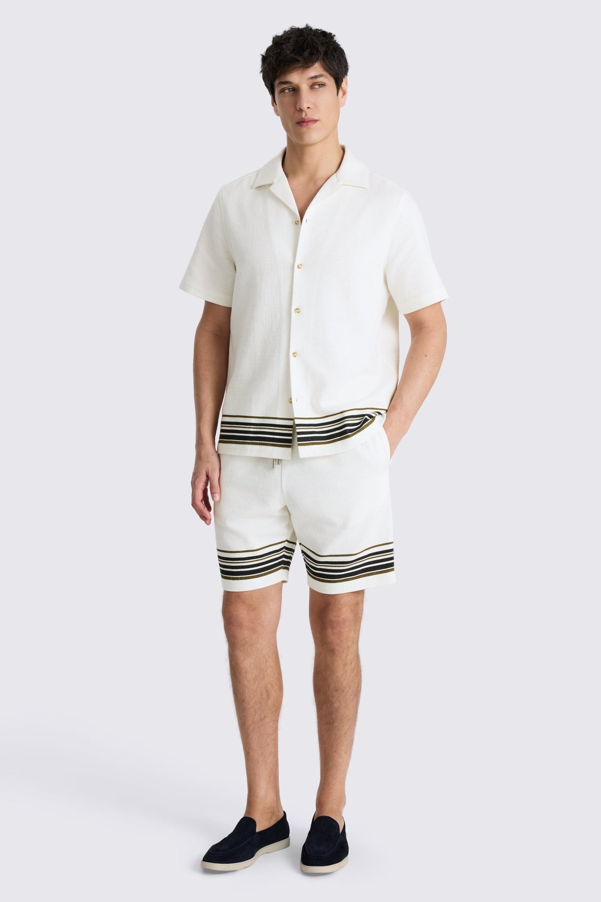 Navy & Khaki Stripe Cotton Shorts