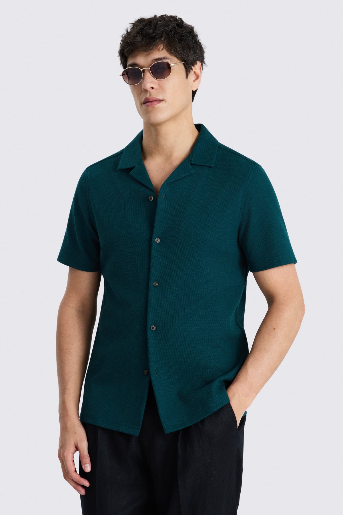 Emerald Knitted Cuban Collar Shirt