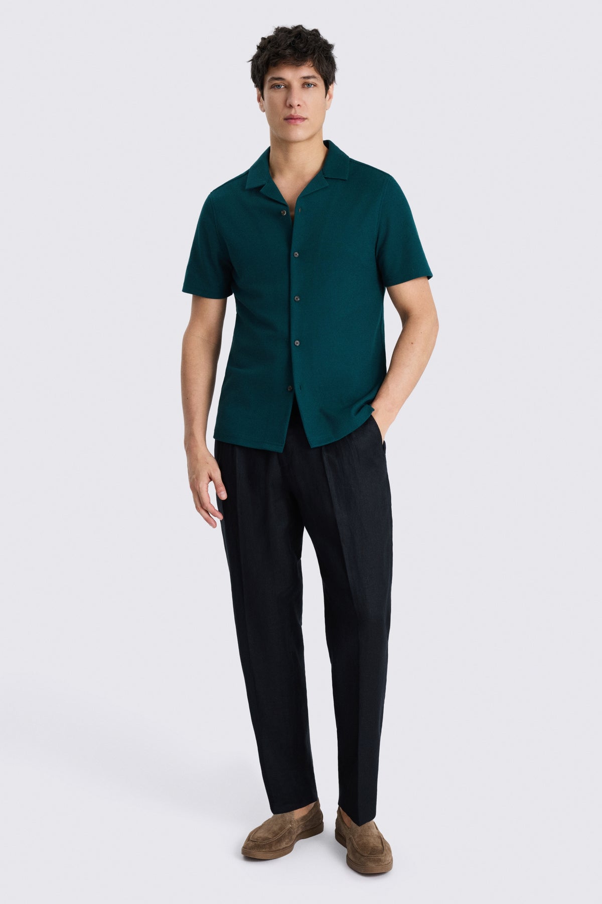 Emerald Knitted Cuban Collar Shirt